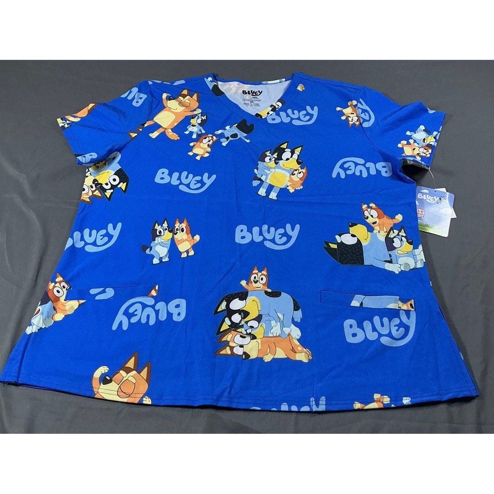 Bluey Character Print VNeck Scrub Top Royal Blue 3XL Medical Uniform 1FP106AWNWT